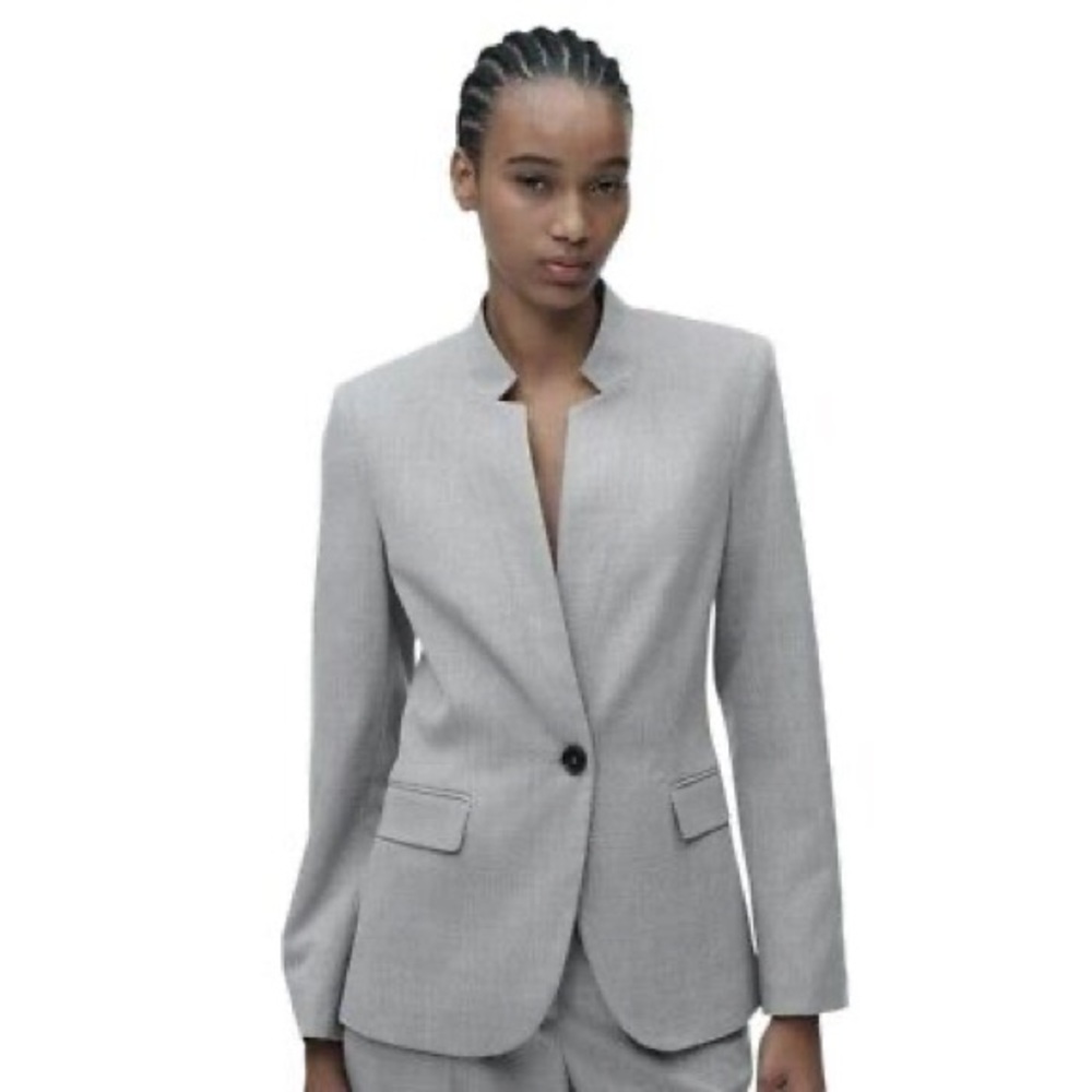 Zara Light Gray Turned Collar Blazer, 4